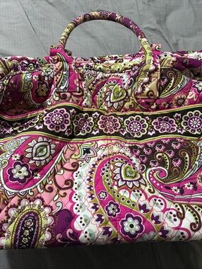 Vera Bradley Pink and Green Paisley Quilted weekend bag
